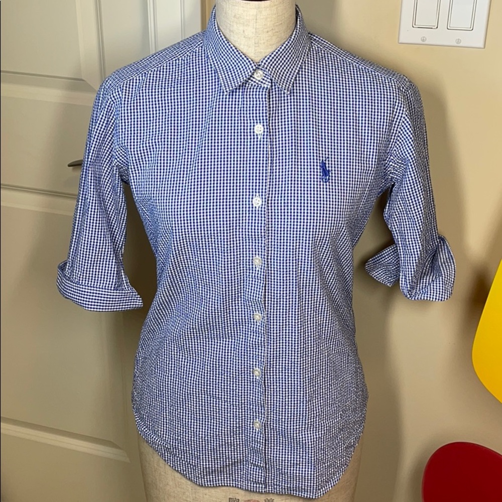 Ralph Lauren Blue Checkered Button Down Shirt